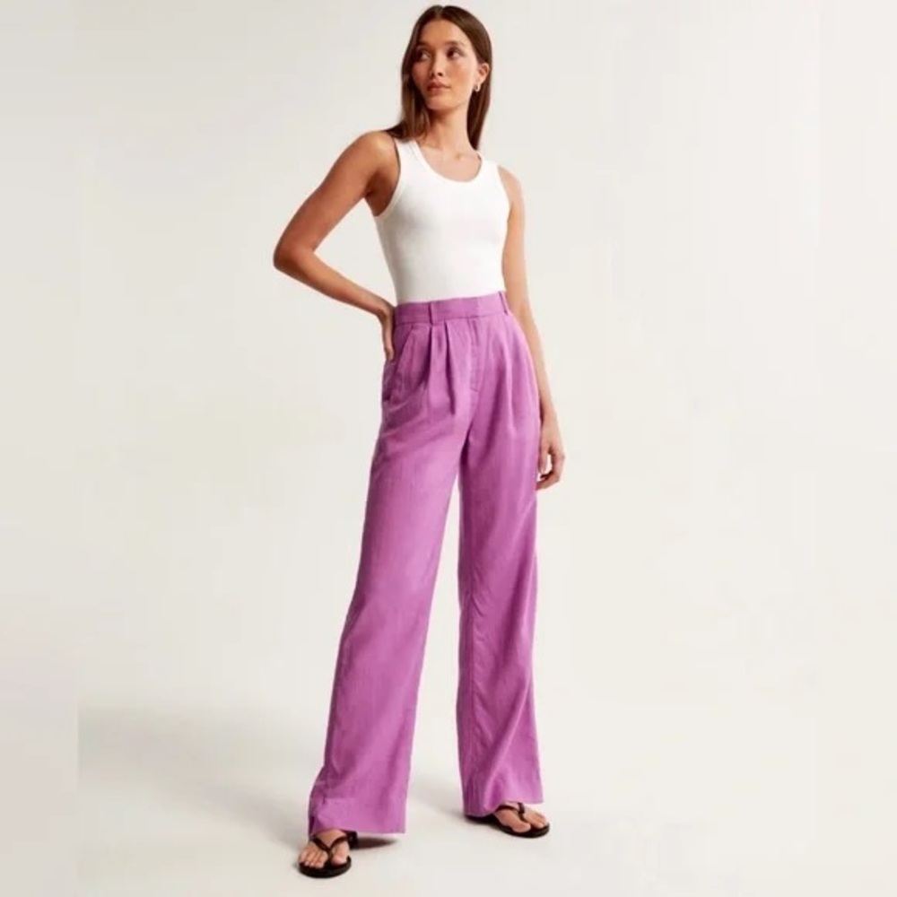 Curve Love A&F Sloane Low Rise Tailored Linen-Blend Pannt